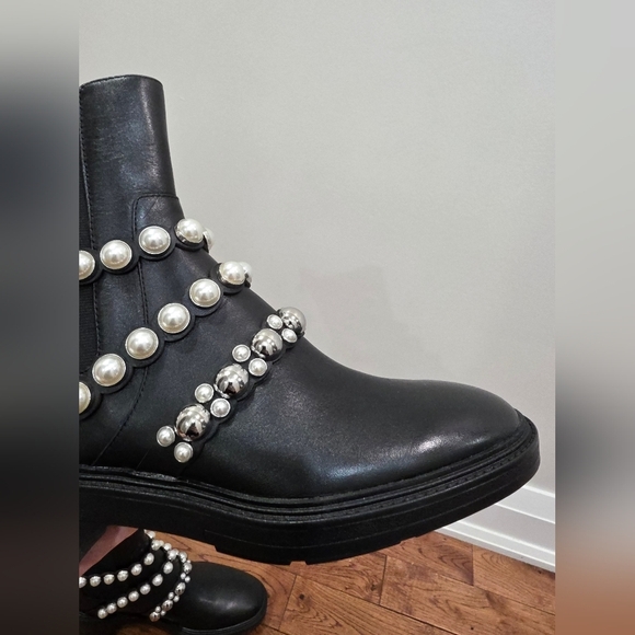 Zara Pearl Strap Black Leather Chelsea Boots Blogger Fav 38 - Picture 12 of 16